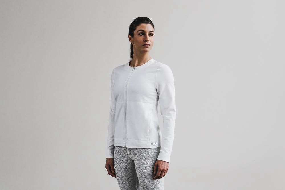 NOBULL Women's Twill Zip-Up Jackets - White Twill - Ireland (2519KJIFV)